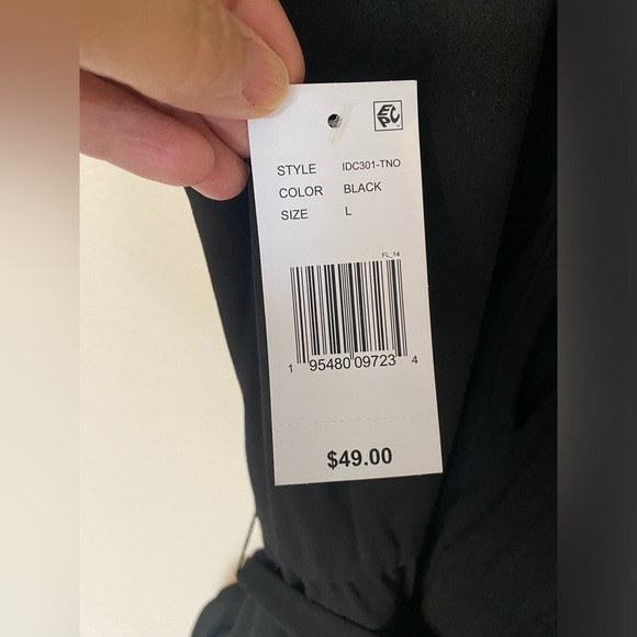 Moa Moa brand Black High Neck Flutter Sleeve Tie Waist Jumpsuit Size Large NWT - Picture 7 of 8